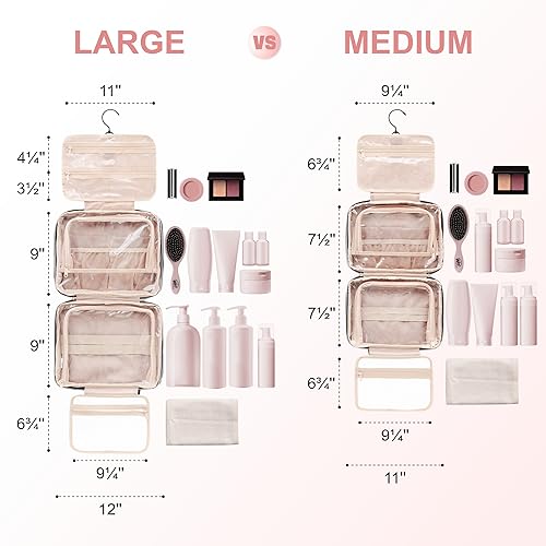 Everfun Travel Toiletry Bag with Hanging Hook and Leakproof Wet/Dry Compartments, Large Capacity Makeup Cosmetic Organizer for Women, 11x7.75x4.5 Inch, Pink — view 2