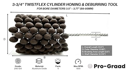 Image of 3-3 /4 inch 240 Aluminum Oxide TwistFlex Cylinder Hone for 3.5 inch- 3.77 inch Bores | Flexible Cylinder Honing, Deburring, Cross-Hatch Finishing Tool for Block Cylinders, Valve Guides, Hydraulics