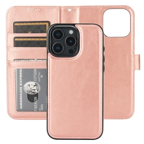 Bocasal Detachable Wallet Case Card Holder for iPhone 16 Pro Max Rose Gold