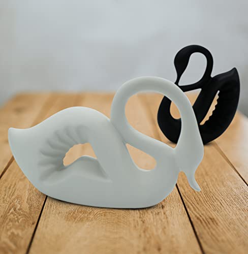 Large Pair Of Ceramic Swans In Black And White – Modern Sculpture As Couple Of 2 Swans – Decorative Swan Figure Symbolizing Luck & Harmony – Decoration Figurines As A Gift #TOP6