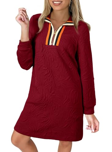 Image of BLENCOT Women's Dress Zip Up Stand Neck Pullover Sweatshirt Mini Dresses