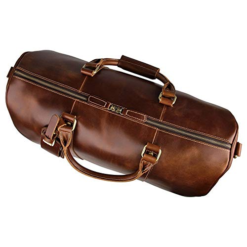 Adult Fashion Wheeled Luggage Travel Duffel Bag Rolling Suitcase Trolley Overnight Weekender Gym Tote Handbag Briefcase Sports Overnight Gym Luggage Weekend T(Brown,Glossy Leather)4
