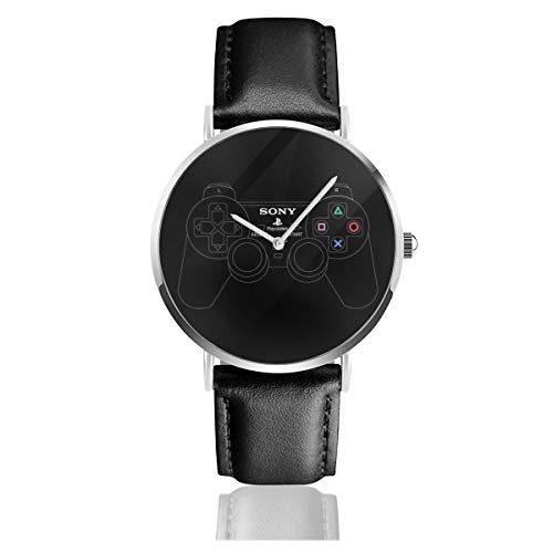 Unisex Business Casual Playstation 2 Dual Analog Gaming Controller Uhren Quarz Leder Uhr mit schwarzem Lederband für Männer Frauen Junge Kollektion