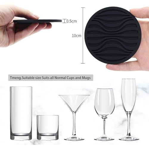 Silicone Coasters Set of 6, Thick Design (0.2inch/0.5cm) Round Mugs Cup Drinks Coasters, Coffee Pads Beer Bar Mat - Image 3