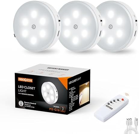 Cabinet Lighting with Remote Control, Display Cabinet Lighting LED Wireless, USB Rechargeable, Pack of 3 Kitchen Under-Unit Light with Adhesive Pads for Bedroom, Wardrobe, Cabinet, Kitchen, 4000 K,