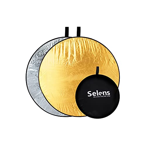 Selens 43.3 Inches Photo Light Reflector For Photography 2-In-1 Collapsible Disc Camera Lighting Reflector Sun Reflector For Studio Video Outdoor Shooting, Gold & Silver #TOP22