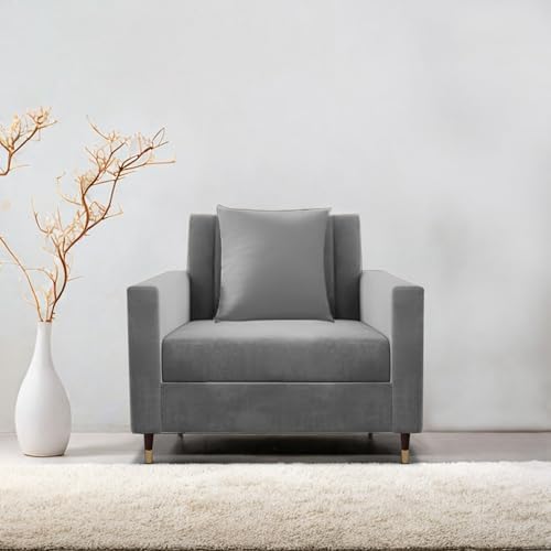 Image of Casaliving Garcia 1 Seater Sofa Set for Living Room (Dark Grey Colour) Premium Fabric Sofa