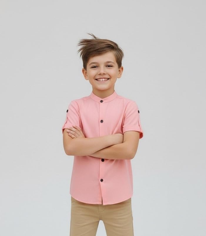 Image of Elegant Boys Shirt in Solid Pattern with Long Sleeves - Soft Fabric Ideal for Kids' School & Outings
