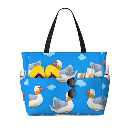 Bolso de playa impermeable con diseño de nube y cisne, bolso tote con cremallera, bolsa de viaje grande para semana para mujeres miniatura 1