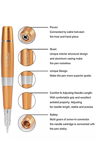 INTELLI Professional Digital Permanent Makeup Machine Kit For Eyebrow Tattoo Multi Function Microshading - Microblading LCD Panel - Ombre Powder Brows. Lip Blushing Eyeliner- Supplies (Machine, Gold)