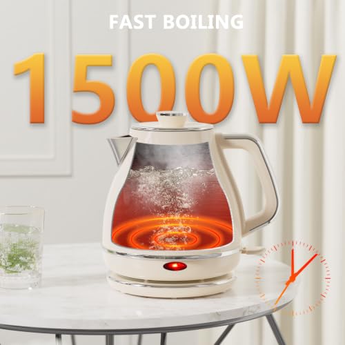 Image of Evoloop Electric Tea Kettle, 1500W /1.0L Hot Water Boiler Heater Pot, Retro Small Electric Kettle, 100% Stainless Steel BPA Free Electric Teapot, Auto Shut-Off & Boil-Dry Protection(Beige)