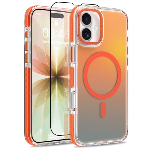Image of Magnetic Case for iPhone 17 [Compatible with Magsafe] [Cute Fashion Fluorescent Design] [1 Screen Protector] Slim Translucent Matte Case for iPhone 17 6.3 inch 2025, Orange