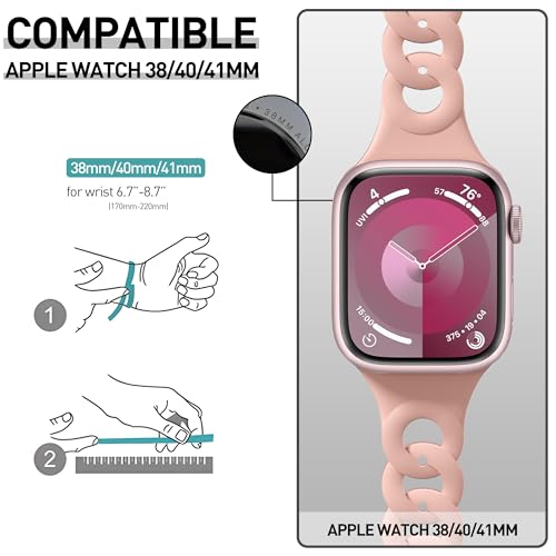 Suoman 6-Pack Silicone Band for Apple Watch Band 38mm 41mm 40mm,Women Men Soft Silicone Chain Type With Replacement Sport Strap Band for iWatch Series 9/8/7/6/5/4/SE/SE 2
