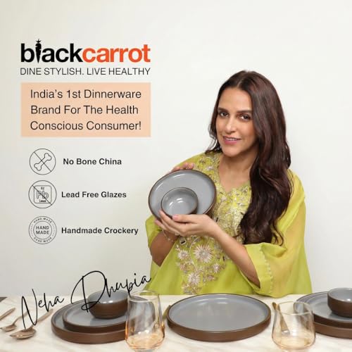 Image of BLACKCARROT Quarter Plates Set of 6, Brown Series | Glossy Finish | Premium Stoneware | Snacks Plates Set of 6 | Dessert Plates | Snack Plate (Brown Sand), Black Carrot Ceramic
