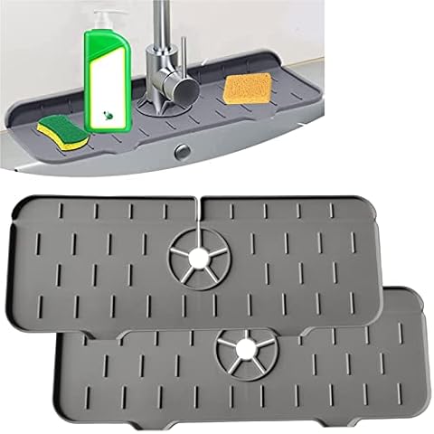 2PCS Silicone Faucet Sink Mat Sink Splash Guard, Silicone Faucet Mat Dish Soap Sponge Holder,Kitchen Accessories,for Kitchen & Bathroom Countertop Protect (Gray) Cover
