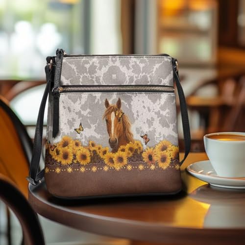 Image of Leather Women Crossbody Hobo Bag Satchel Purse Handbag with Adjustable Shoulder Strap and Zipper Pockets