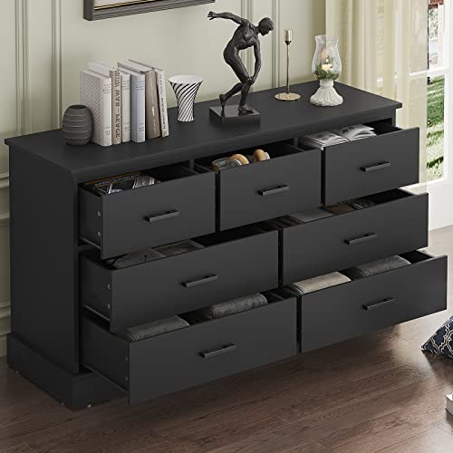 Ephex 7 Drawers Double Dresser For Bedroom, Tall Storage Tower Clothes Organizer, White Chest Of Drawers With Sturdy Pedestal, 47.3”L X 15.8”W X 27.9”H (Black) #TOP4