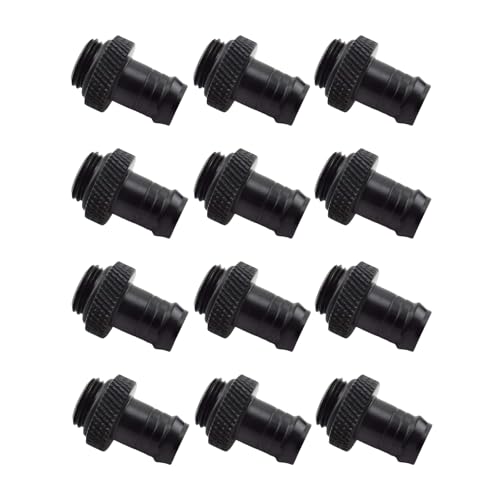 Dracaena.io 12 Pack of G1/4" Thread to 3/8" Barb Fitting for Soft Tubing, PC Water Cooling System Soft Tube Connectors, Black