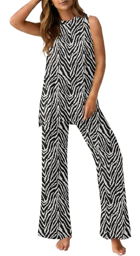 Image of PrinStory Womens Pajamas Sets 2 Piece Soft Pjs for Women Sleeveless Pajama Set Summer Loungewear with Pockets