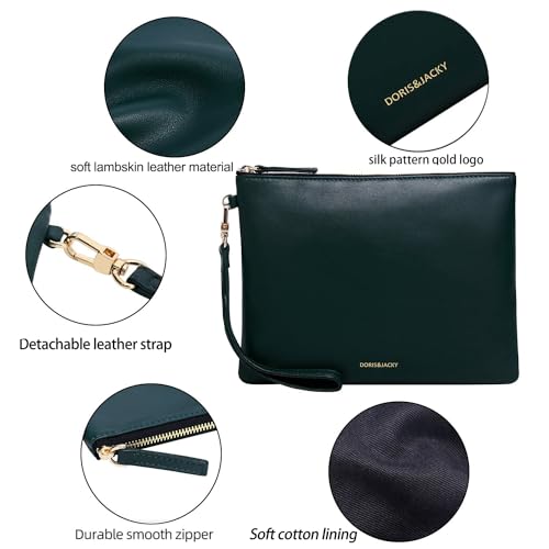 Image of DORIS&JACKY Lambskin Leather Wristlet Clutch Purse Women Large Phone Wallet