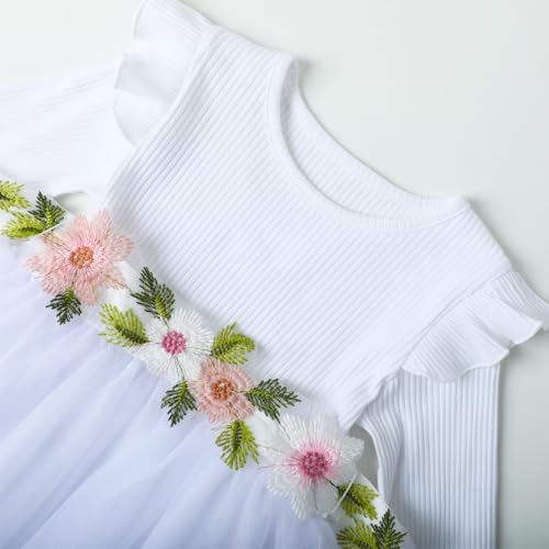 Image of HILEELANG Little Flower Girl Tulle Tutu Dress Easter Cotton Ribbed Birthday Wedding Party Princess Dresses