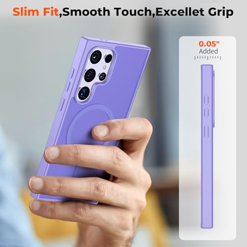Image of SUPFINE Magnetic for Samsung Galaxy S24 Ultra Case with Screen Protector, (Built-in Magnets) (Military Grade Drop Protection) Slim Translucent Shockproof Phone Case,Purple