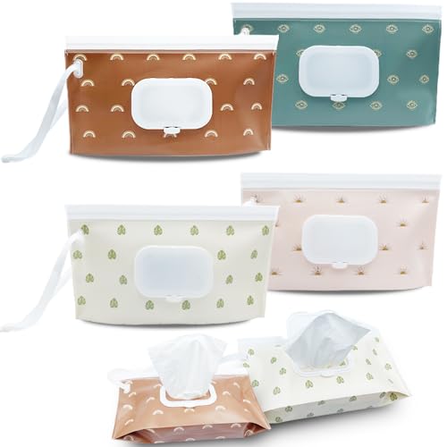 Image of 4 Pack Baby Wipes Dispenser [New Version-One Press Open],Portable Wipe Pouch,Refillable Wipe Holder, Baby Wipes Container Reusable Wet Wipes Bags Pouch for Travel