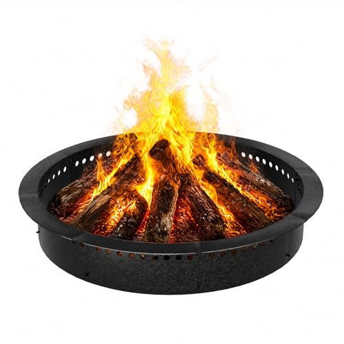 Smokeless Fire Pit Ring 48 Inch with Perforated Steel Fire Pit Insert for DIY in-Ground or Above Ground Heavy Duty Round Firepit Rim for Backyard Garden Camping Bonfire by Garvee - Used condition - US$63.00