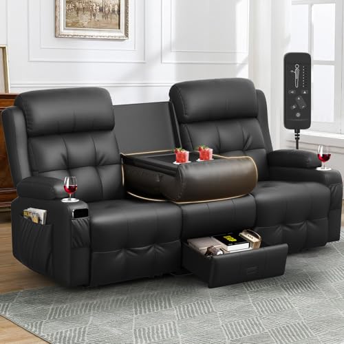 Reclining Loveseat Sofa, RV Loveseat Recliner Wall Hugger Couch, Home Theater Seating, Massage Loveseat with Console, USB & Type-C Ports, Storage Armrests for Living Room, Camper, Game Room, Man Cave
