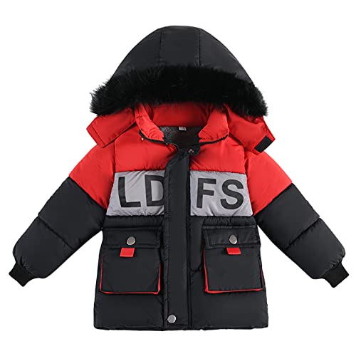 Toddler Boys Down Jacket Fleece Hood Thick Warm Winter Snowsuit Coat Par-ka Zip Up Puffer Outwear Clothes