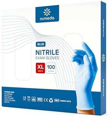 Kemes Einweghandschuhe Blau 100 Stück Nitrilhandschuhe Einmalhandschuhe Latexfrei Puderfrei für Lebensmittelbereiche, Medizin, Kosmetik und Haushalt (XL)
