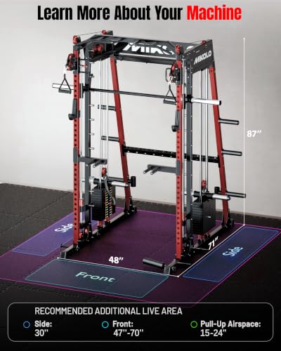 Image of Mikolo M4 2.0 Smith Machine, 2200lbs Squat Rack with LAT-Pull Down System & Cable Crossover Machine, Training Equipment with Leg Hold-Down Attachment