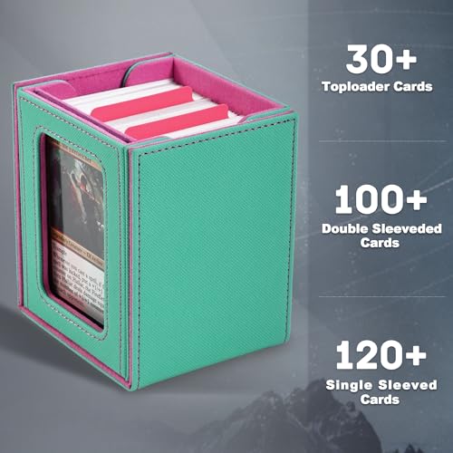 Image of ZLCA MTG Deck Box with Commander Window Display, Trading Card Storage Box Holds 100 Double-Sleeved Cards Suitable for TCG /CCG /PTCG /EDH /Magic /Sport Cards (Aqua&Pink)