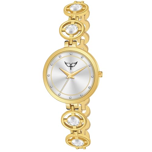 Image of Ladies Fashion Watch with Bracelet and Crystal Bezel, Black Analog Design, Water Resistant