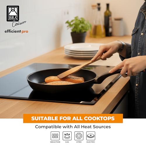 Image of BRA COOKWARE Efficient Pro Nonstick Frying Pan | 9.5 inches Cast Aluminum Skillet | 3-Layer Scratch Resistant Coating Frypan | PFOA Free | All Cooktops Frying Skillet | Heat-Resistant Handle