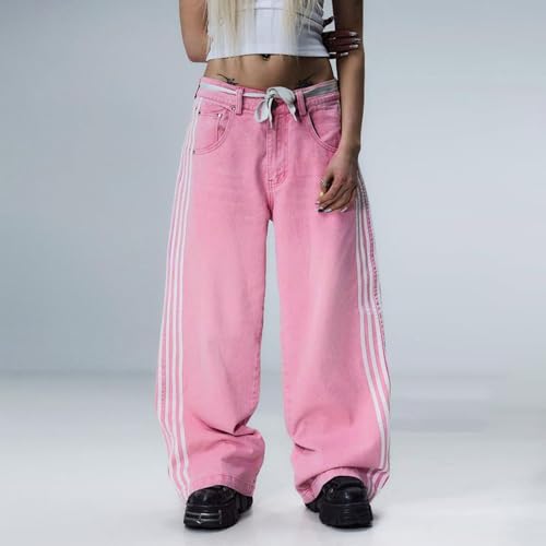 Women Wide Leg Jeans High Waist Baggy Jeans Boyfriend Denim Pants Side Striped Loose Cargo Going Out Jeans Y2k2