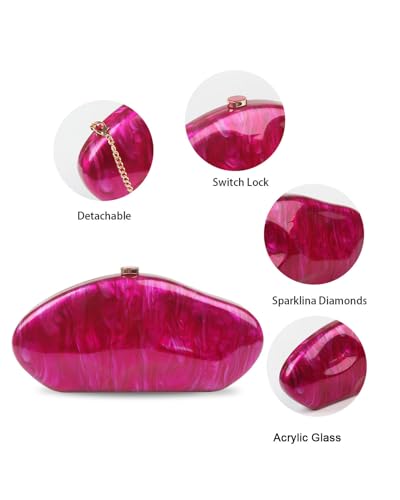 Image of Acrylic Silver Evening Clutch Purse for Women, Wedding Guest Clutch Metal Chain Shoulder Crossbody Bag
