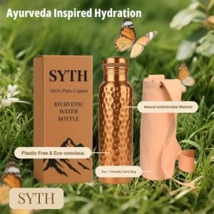 SYTH 100% Pure Copper Water Bottle With carrying Canvas Bag|Lab-Tested|34 OZ Leakproof, Handcrafted Ayurvedic Copper Vessel for Health, Pure copper water bottle for drinking (Copper Bottle With bag) - Image 2