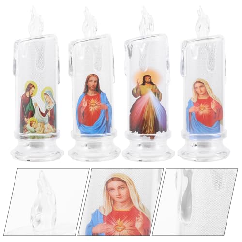 Velas LED de Jesús con base: pack de 4 luces religiosas sin llama para Navidad y hogar 7