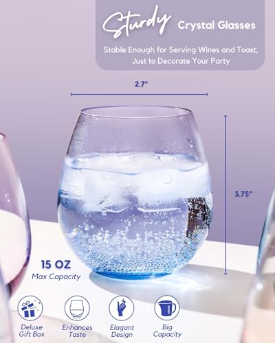 Coloviestemlesswineglassessetof6largecoloredwineglassesshortwineglasssetforredwinewhitewinenostemmargaritaglasses15oz Urban Country Home Decor Colovie stemless wine glasses set of 6 large colored wine glasses short wine glass set for red wine white wine no stem margarita glasses 15 oz urban country home decor