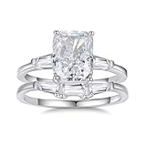 Mesnt Anillos de boda de moissanita para mujer, oro blanco y platino 950 de 9 quilates, 14 quilates, 18 quilates, elegante y rectangular de 2,5 quilates, 2 anillos de promesa, Metal, Moissanita