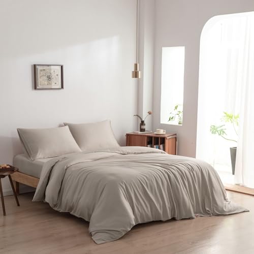 Boomba Bamboo Housse de couette 100% bambou biologique 100% bambou - avec goulot de bouteille en bambou (Soft Taupe, 200x220)