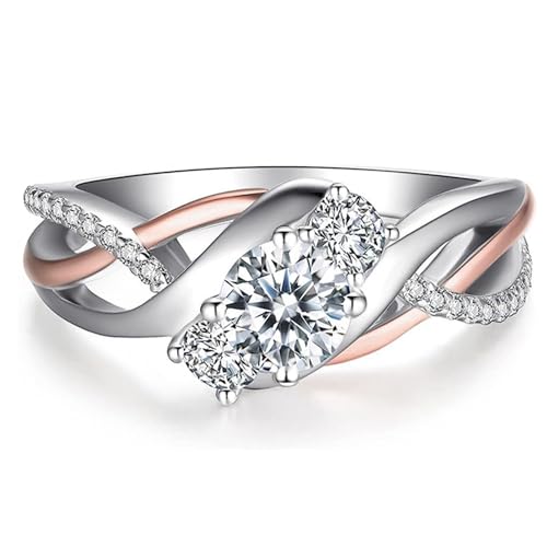 2 Tone Women's Wedding Ring, 925 Sterling Silver Plated Cubic Zirconia Promise Engagement Band