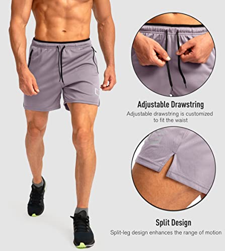 G Gradual Men's Running Shorts With Zipper Pockets Quick Dry Gym Athletic Workout 5" Shorts For Men (Light Grey, Large) #TOP4
