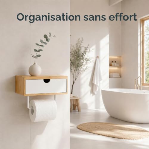 HINATDD Porte Papier Toilette avec Boîte Lingettes sans Perçage Bambou – vue 7