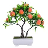 ABOOFAN Potted Peach Tree House Plants Mini Fake Flowers Indoor Decor Desk Fake Bonsai Dining Table Centerpieces Plant Indoor Decor for Table Plastic Tree Bonsai Furniture Office