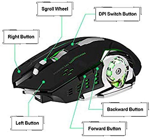 Image of MICROWARE 2.4G Wireless Professional Gaming Mouse Rechargeable, Color Changing 6 Buttons DPI 800 /1200 /1600 for Pro Game Notebook, PC, Laptop, Computer, 15G Strong Acceleration