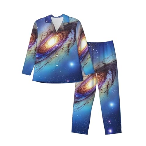 Pyjama homme galaxie bleue à manches longues pour des nuits confortables