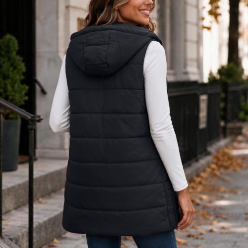 Puffy Vest Women Long Hooded Sleeveless Quilted Zip Up Padded Winter Jacket - image 9