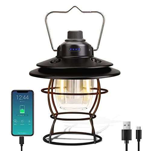 Chilymes Lampe Camping Rechargeable Lampe de Camping Rétro , 2000 mAh Lampe Torche 360° Eclairage 3 Modes Dimmable avec Etanche Portable ,pour Camping, Bricolage, Secours, Garage, Cave Cover